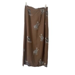 Vintage Maxi‎ Pencil Skirt Brown Giraffe Elephant Safari Sz 12 Split Sides Artsy